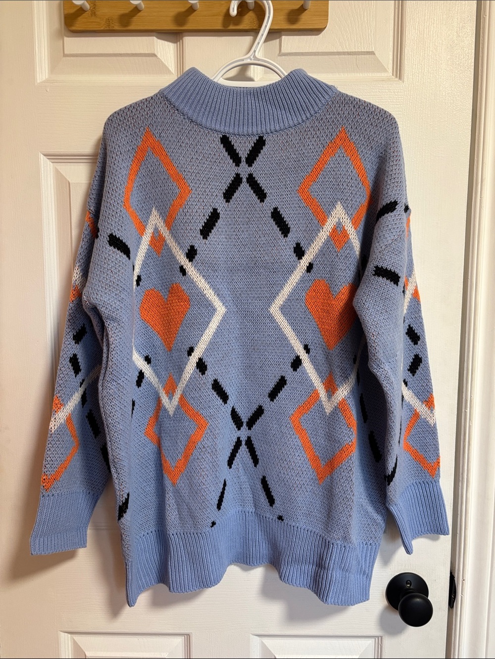 Light Blue Argyle Heart Knit Sweater - Korean brand Eyeye